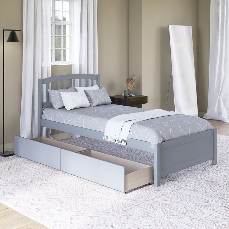 Lit plateforme avec tiroirs en bois, Gris