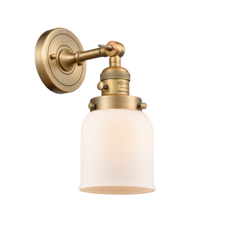 Bell - 1 Light 5" Sconce, 3.5 Watt Vintage LED Bulb, Matte White Cased, Brushed Brass