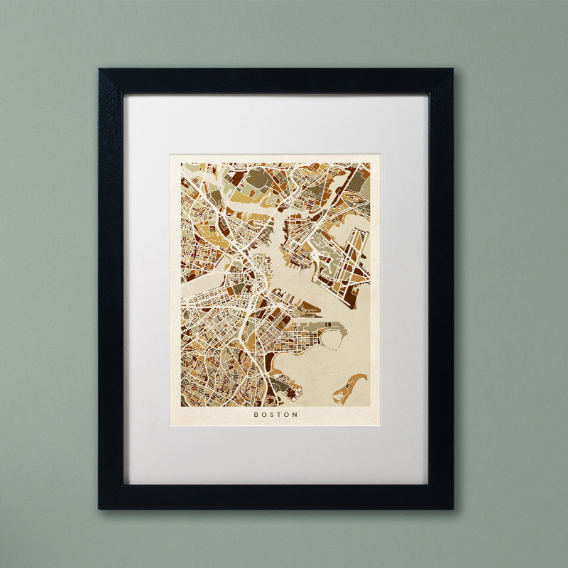 « boston ma street map », impression encadrée, H 20 po x l 16 po x P 0,5 po, Blanc