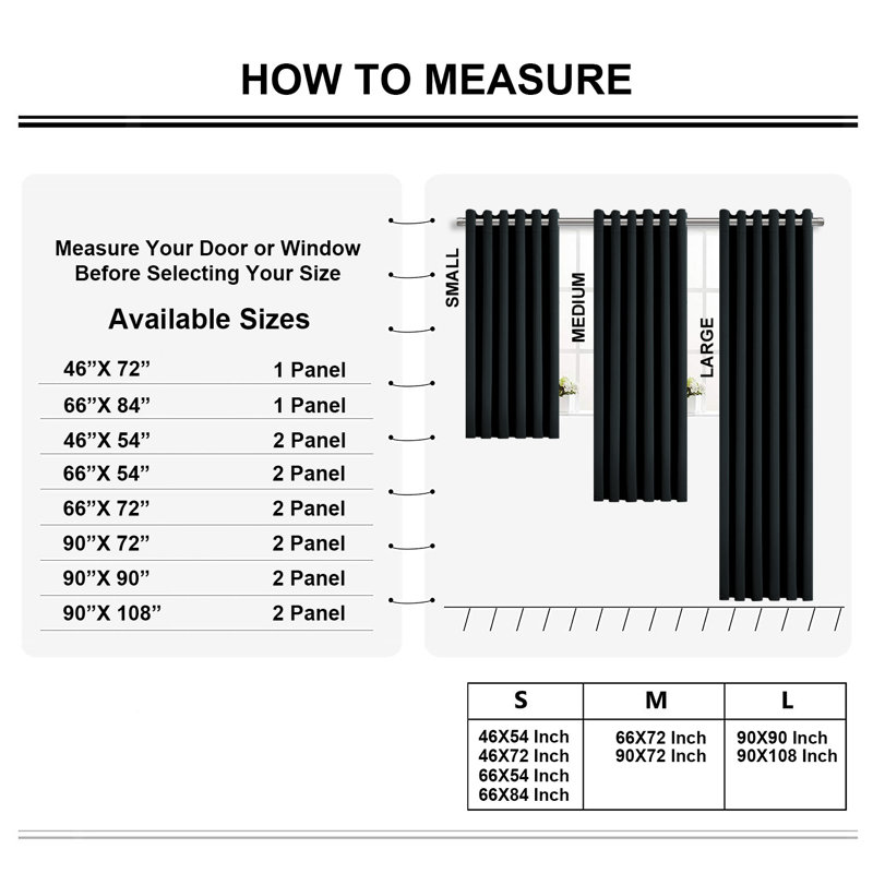 Room Darkening Curtain, Black, Single Panel 168cm Width x 213cm Drop