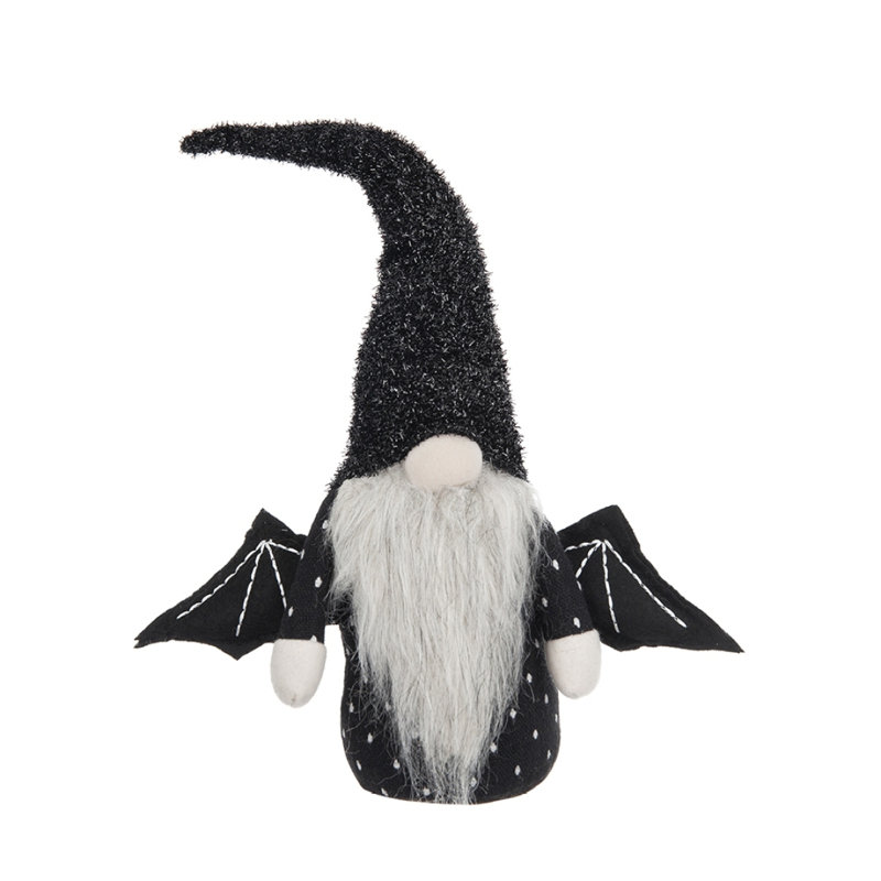 Décor de gnome noir en tissu 10 x 3 x 15,5 po avec ailes, pour décoration d'Halloween