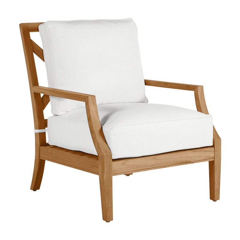 Haley Teak Patio Chair with Cushions, Natural Teak, Rollo Lace InsideOut® Linen, No welt + Standard fill