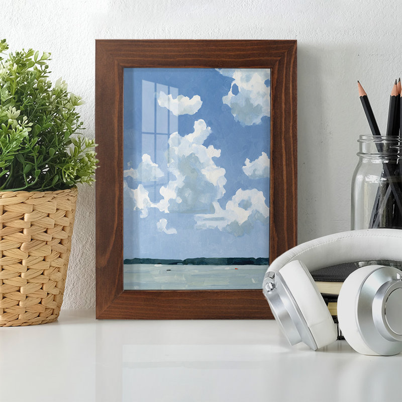 «Juillet Lakeside I» sur papier, H 6 po x l 4 po x P 1 po, Châtaigne