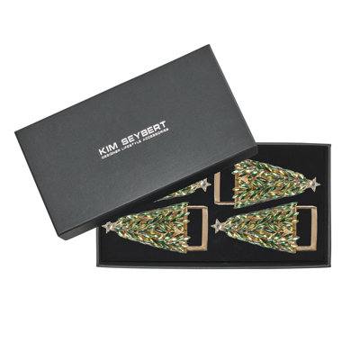 Bejeweled Xmas Napkin Ring Set in a Gift Box