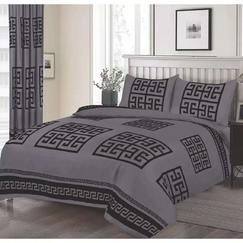 Greek Design Microfiber Bedding Set – Soft, Wrinkle-Resistant & Breathable – Includes Duvet Cover, Fitted Sheet & Pillowcases