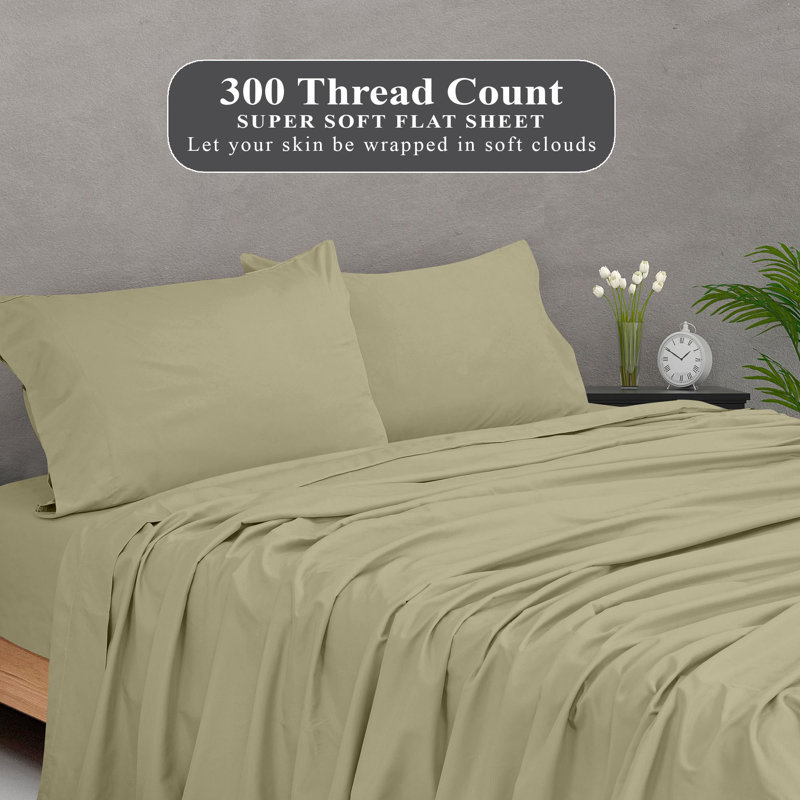 Royale Linens 300 Thread Count 100% Long Staple Combed Cotton Flat Sheet - Super Soft - Top Sheets - Flat Sheet Sold Separately - Breathable, Cool & Crisp Percale Sheets Only
