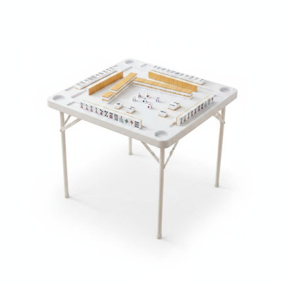 Portable Folding Mahjong Table 35" Square – 4-Player Game Table with Cup Holders & Chip Trays, HDPE Top, Sturdy Metal Legs, Perfect for Mahjong, Poker, Dominoes – White, Without Tablecloth