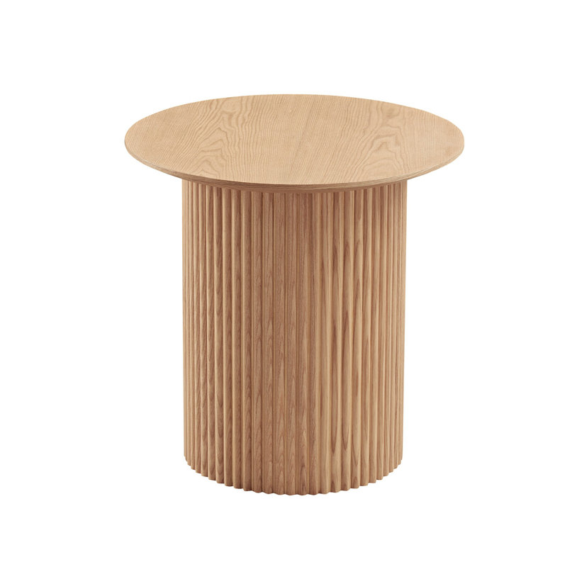 Table d'appoint ronde moderne cannelée de style Mid-Century, table d'appoint en chêne de 17,71 pouces pour le salon et la chambre à coucher, table de bout circulaire de petit espace