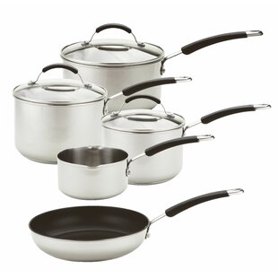 Meyer induction Compatible Non-Stick Dishwasher Safe Stainless Steel - 5 Piece Saucepan and Frying Pan Set - 14cm Milkpan, 16/18/20cm Saucepans and 24cm Frying Pan