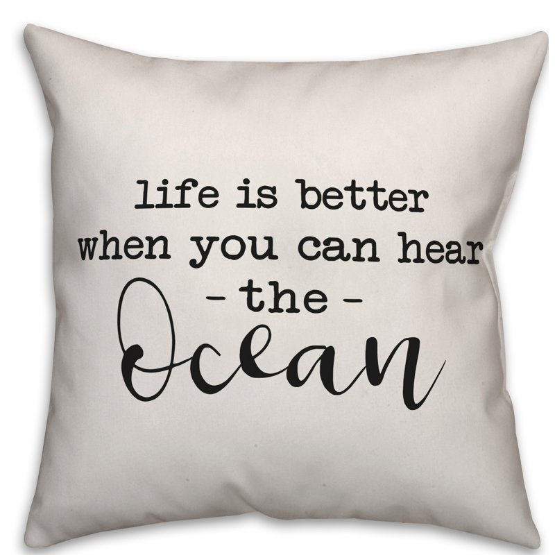 Textual Outdoor Throw Pillow, 18" H x 18" W, Off White/Black