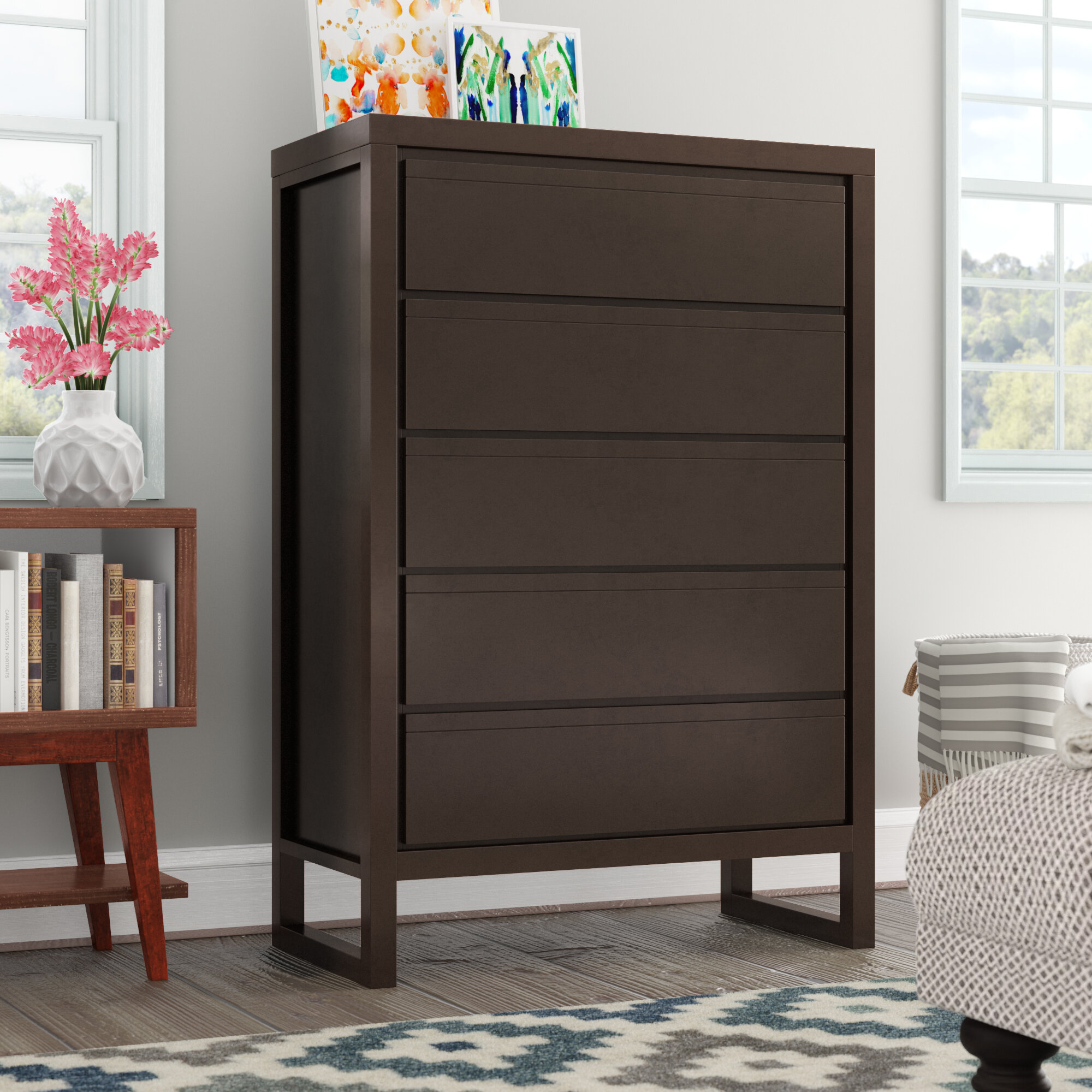 Peaceful Classics Tall Skinny Drawers for Small Spaces - Narrow Dresser  with 5 Drawer Storage Organizer - Amish Furniture Cabinet for Bathrooms