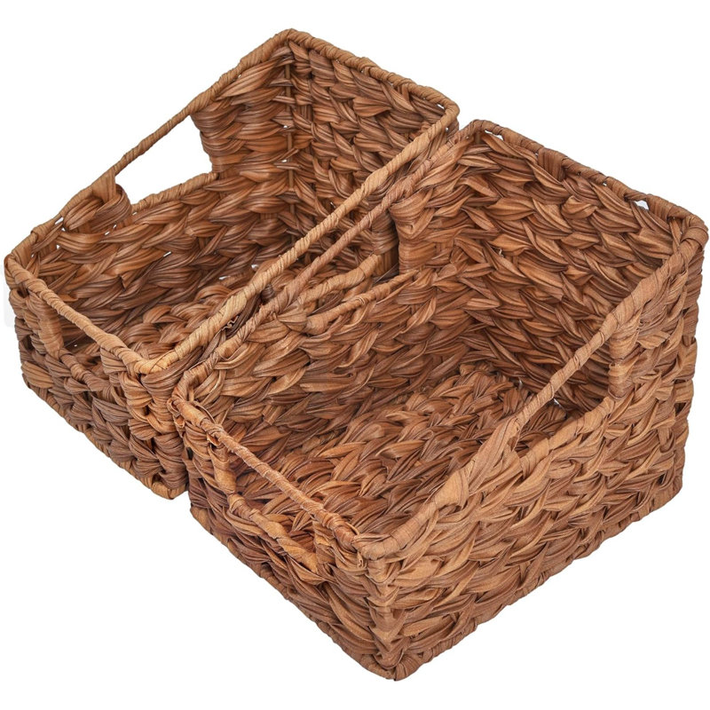 Wicker Storage Baskets, Waterproof Wicker Basket With Handles, Trapezoid Woven Storage Bins For Organizing, Decorative Wicker Basket, 2-Pack