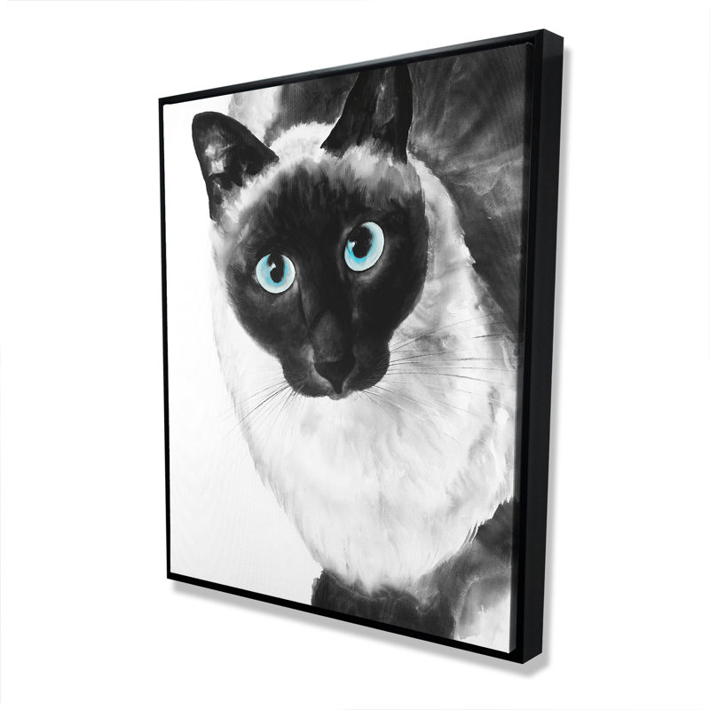 Chat siamois aux yeux bleus - Toile encadrée noire