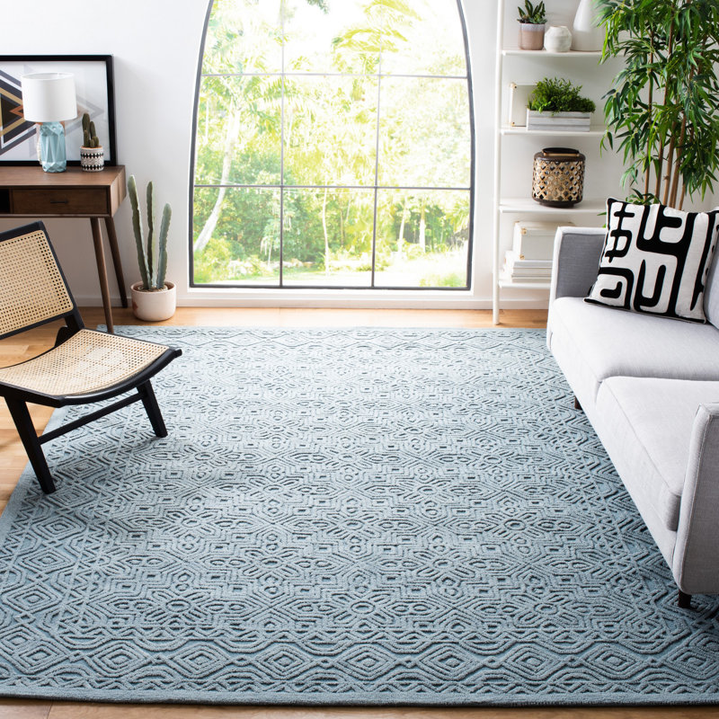 Tapis bleu en laine / coton touffeté à la main Thermia, Rectangle 6 pi x 9 pi