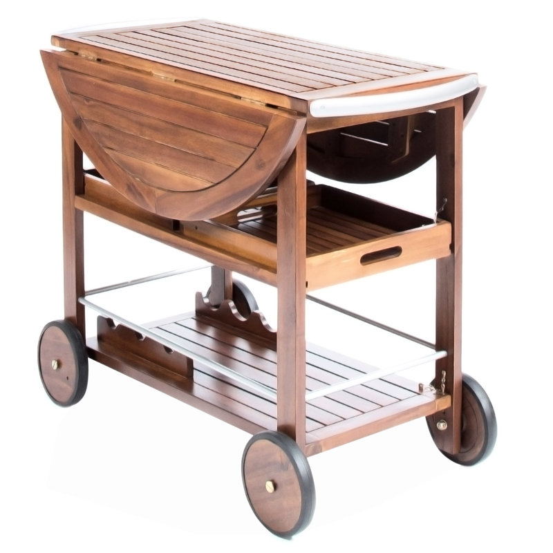 Outdoor Bar Cart With Construction And Storage Wood Aluminum Cart, Weather-