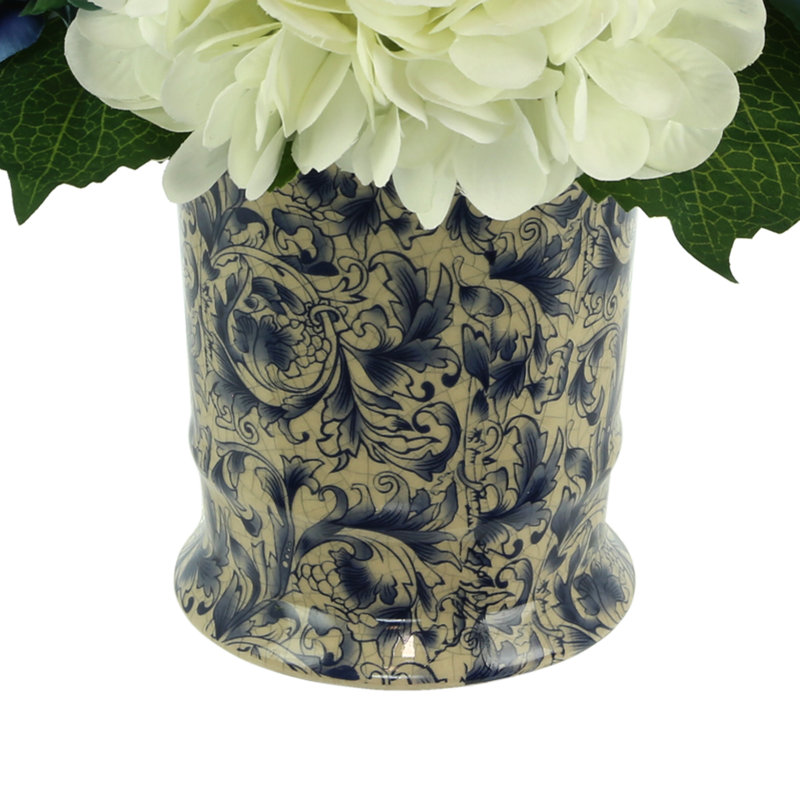 Hydrangea Arrangment In A Chinoiserie Vase, Blue/Light Green