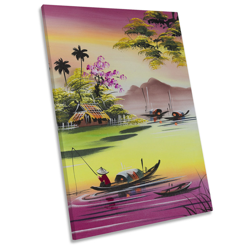 Japanese Fishing Lake Asia - Wrapped Canvas Print, 76.2cm H x 50.8cm W x 2cm D