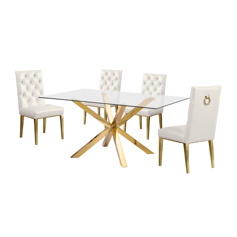 Ensemble repas pour 6 personnes Avalon, Blanc, 5 pièces : 1 table, 4 chaises