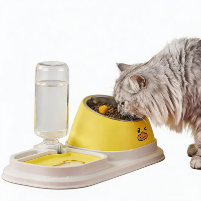 16° Tilt Elevated Pet Bowl with Automatic Water Dispenser, Stainless Steel Cat Food Water Feeder