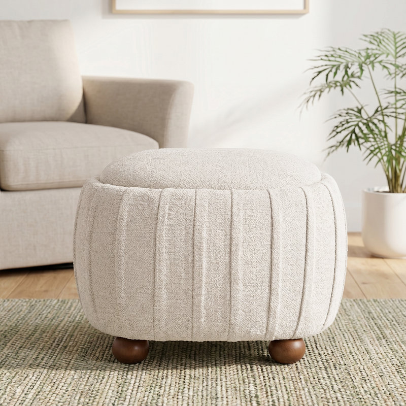 Repose-pieds rond 26,5 po Chenille, Beige