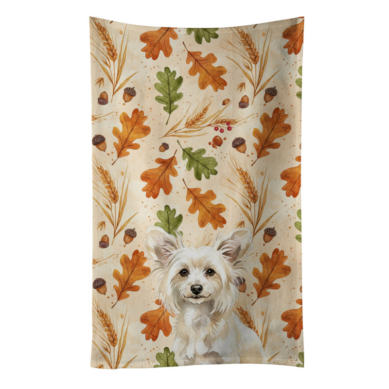 Powderpuff Chinese Crested Heirloom Fall Kitchen Towel, Powderpuff Chinese Crested