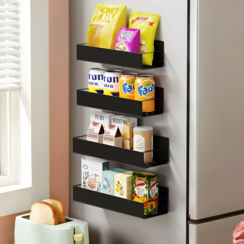 Étagère à épices moderne, étagère suspendue en métal pour réfrigérateur et rangement pour cuisine, Noir