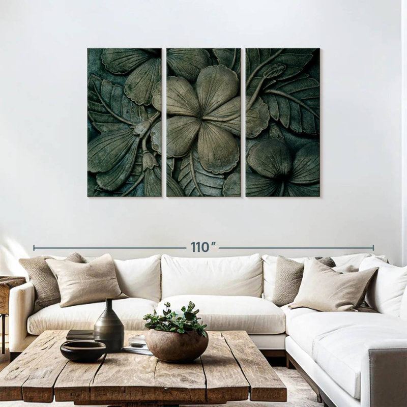 Hibiscus en bois sculpté, H 48 po x l 74 po