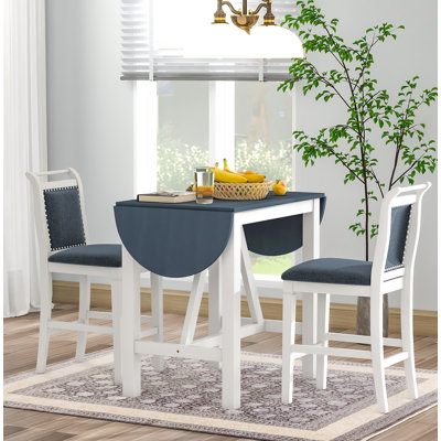 Ensemble de table de salle à manger à hauteur de comptoir en bois 3 pièces avec 2 chaises rembourrées pour petite place, blanc