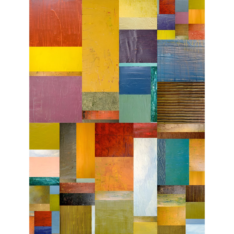«Strips and P pièces Rectangular Abstract» par Michelle Calkins, impression sur toile tendue, H 16 po x l 12 po x P 1,5 po