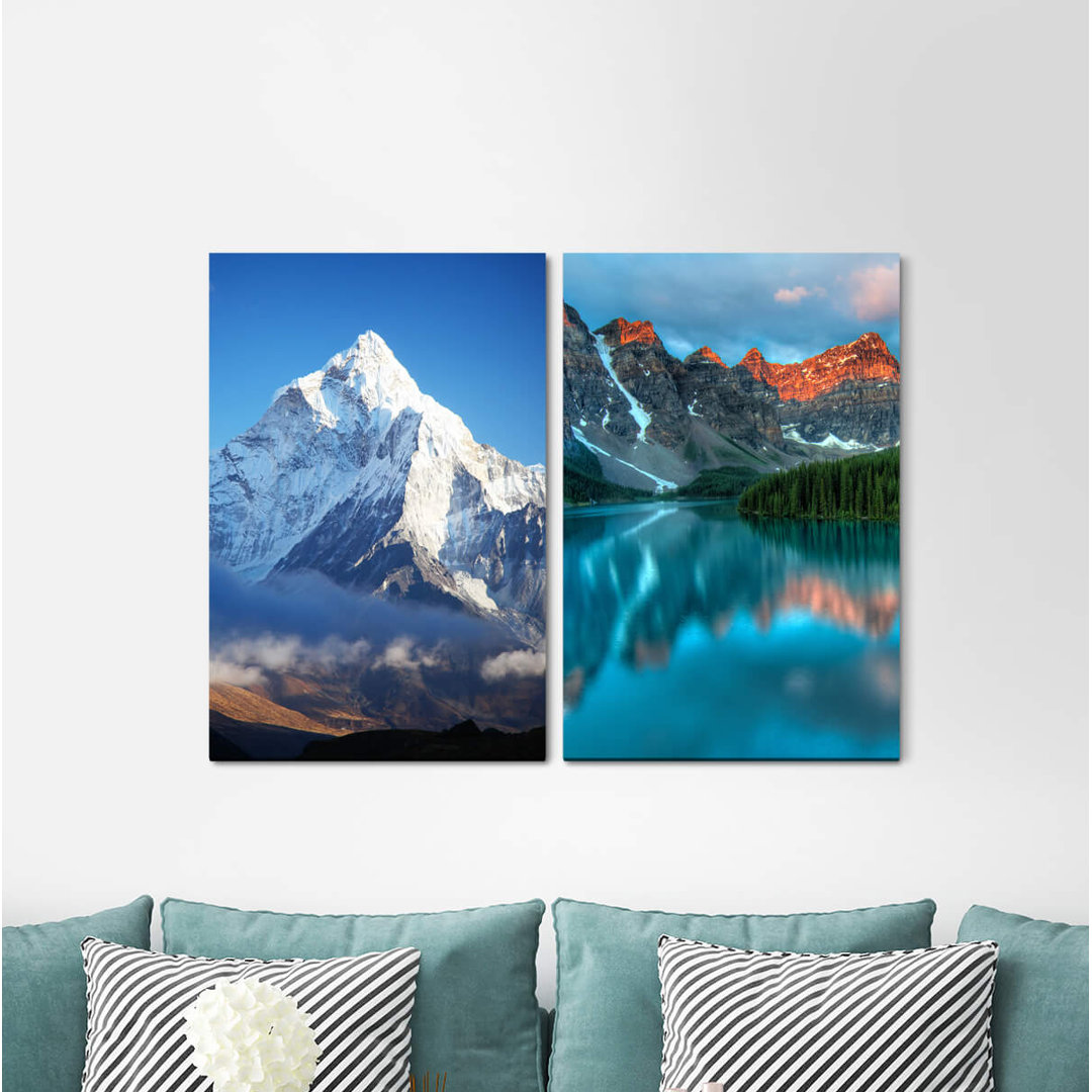 2-tlg. Leinwandbilder-Set - Fotografie "Berggipfel Berge Himalaya Kraftvolle Natur Stille"