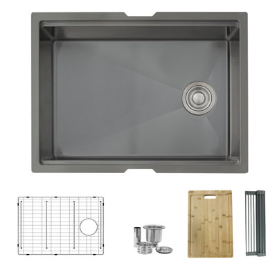 Versa STYLISH 25 inch Graphite Black Workstation Single Bowl Undermount 16G Stainless Steel Kitchen Sink