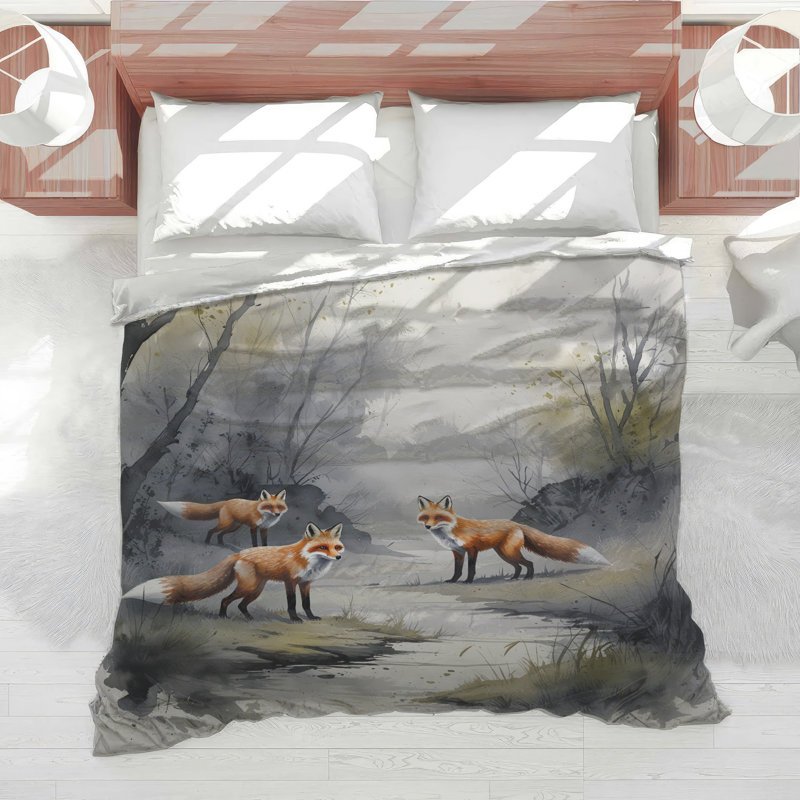 Édredon Three Foxes In Forest, Très grand lit