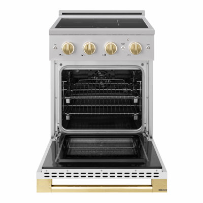 ZLINE Autograph 24 in. Stainless Steel Marino Induction Range with White Door and Gold Accents