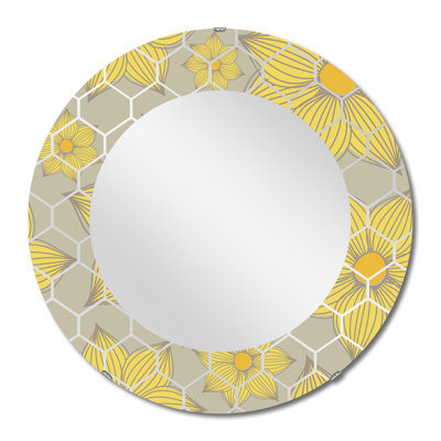Miroir mural rétro fleurs jaunes, traditionnel - Fleurs jaunes rétro