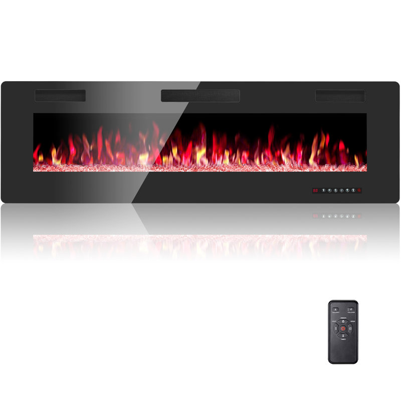Ultra-Thin Electric Fireplace, Wall Mounted & In-Wall Recessed Heater with Remote Control, 5100 BTU, 12-Color Flame & Crystal Bed Modes, Timer, Sleep Mode