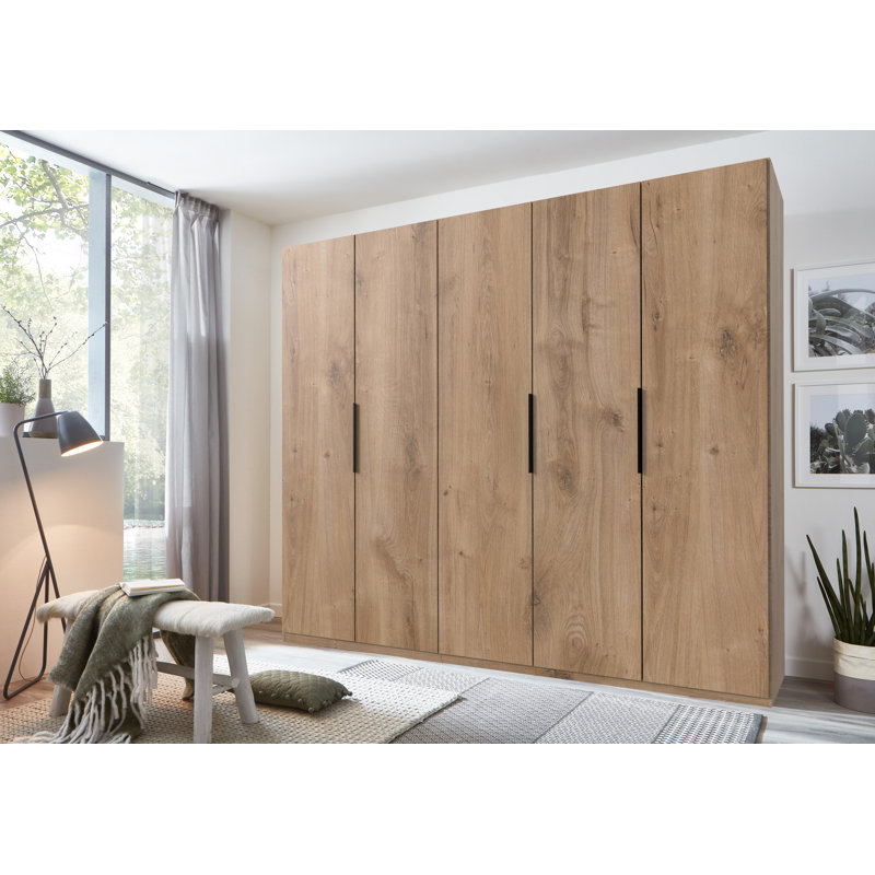 Guardino 5 Door Wardrobe, 216cm H x 250cm W x 58cm D, Plank Oak
