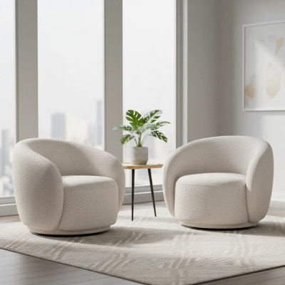 Boucle Swivel Barrel Chair, Upholstered 360° Accent Armchair With Wide Seat by Hokku Designs
