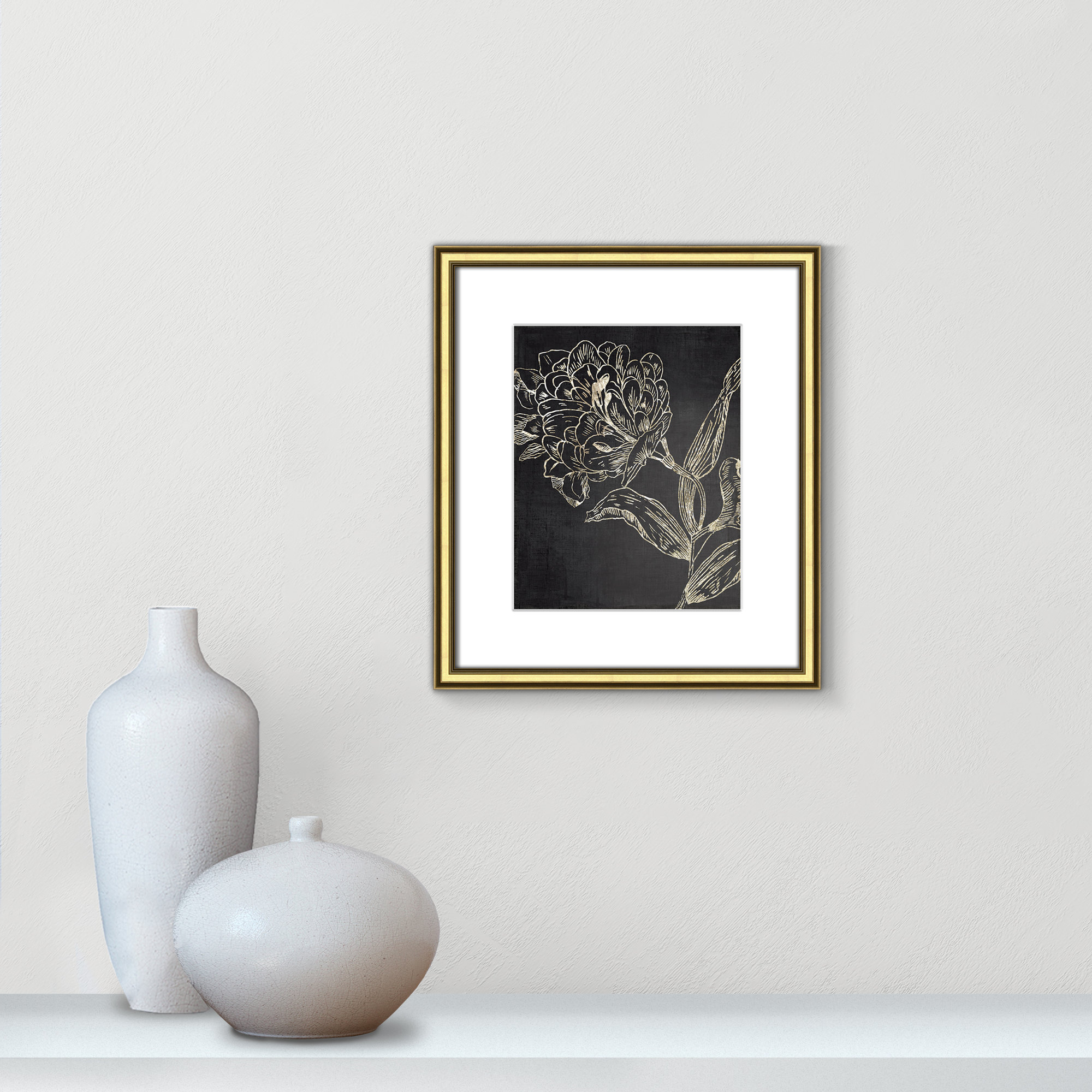 Golden Flower Folklore II by Asia Jensen - Picture Frame Graphic Art, 16.25" H x 14.25" W, Silver