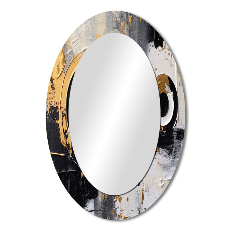 Gold Black Multifaceted Whirls - Modern Oval Wall Mirror, 36" x 24"