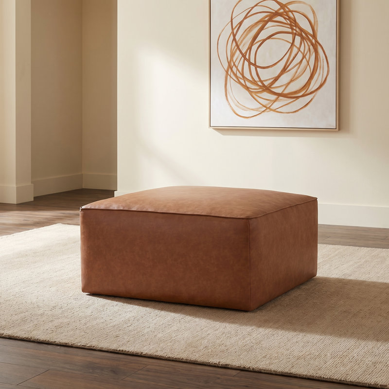 Grand repose-pieds carré rembourré en cuir de polyuréthane avec structure en bois massif, table basse pour le salon et la chambre à coucher