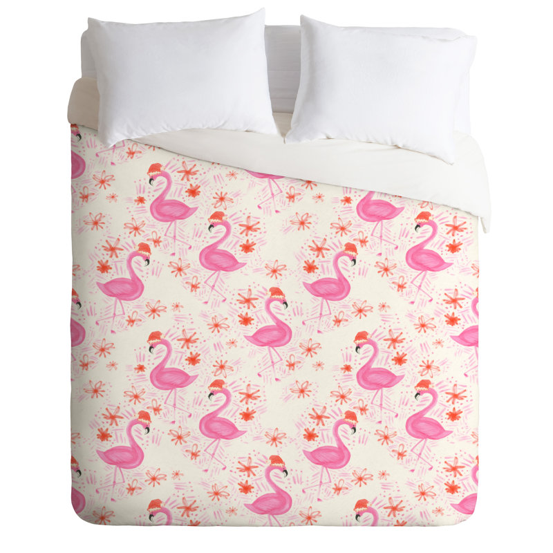 Ensemble de housse de couette Jolly Flamingo, Housse de couette pour grand lit et 2 taies décor