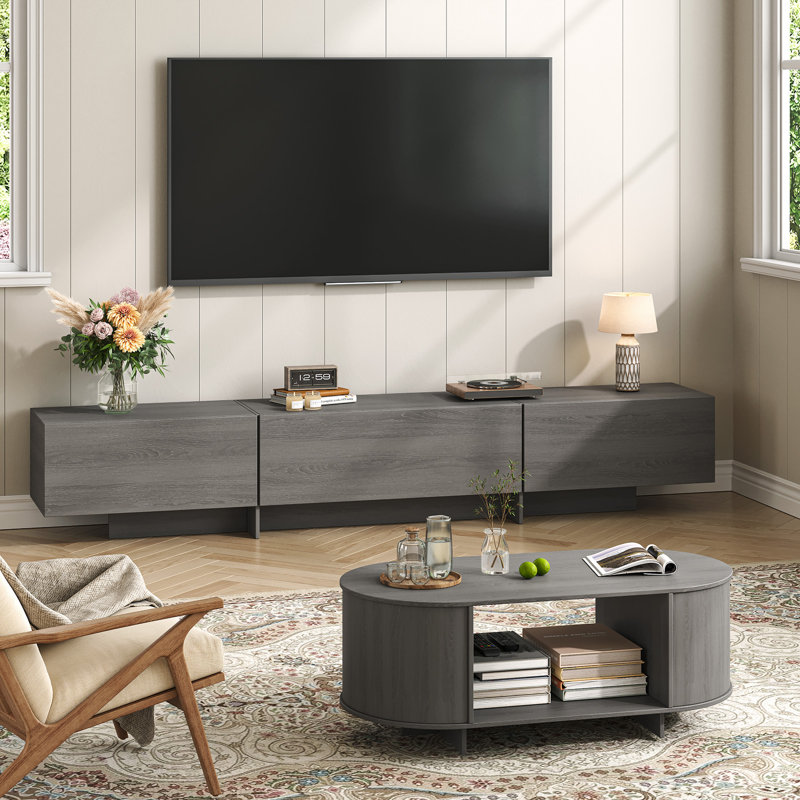 Meuble télé moderne pour téléviseur de 75 po ou moins avec armoire de rangement, Grey