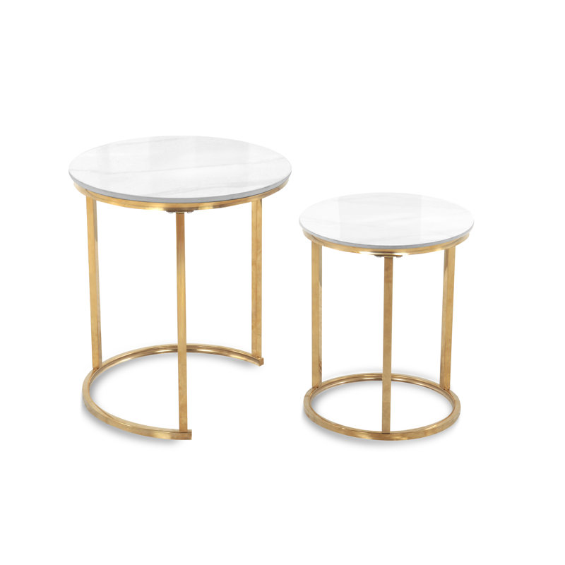 Maag Frame 2 Piece Nest Coffee Table Set, 50, Marble White, Gold chrome