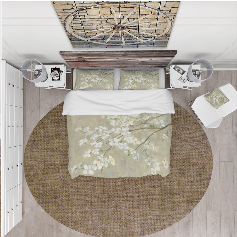 Dogwood in Spring Neutral - Farmhouse Duvet Cover Set - Microfiber Polyester, Twin Duvet Cover + 1 Sham