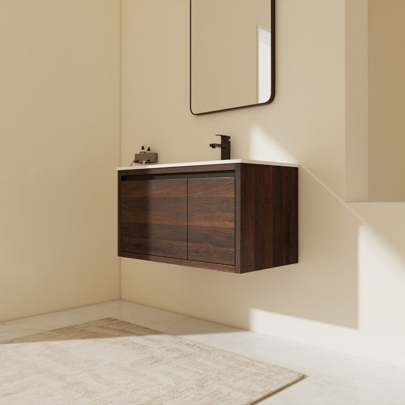 Niyanah 36'' Wall Mounted Single Bathroom Vanity With Resin Top, White