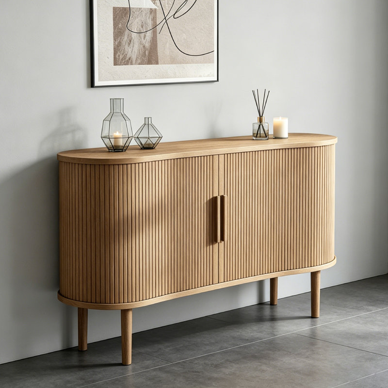 55” Sideboard Buffet Cabinet, Credenza Storage Cabinet With Sliding Doors For Dining Room, Living Room, Brown