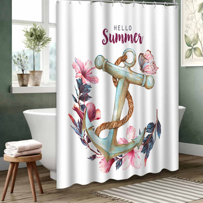 Blue Waterproof Shower Curtain, Shower Curtains for Bathroom with 12 Hooks