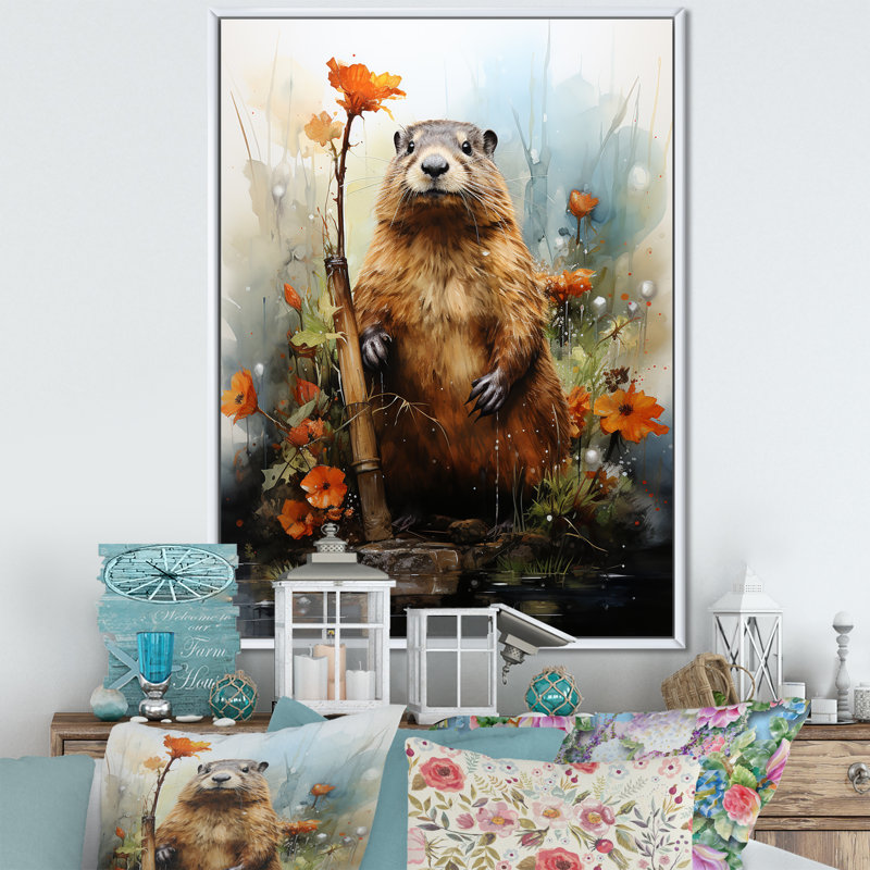 «Surréel Beaver Dreams I», reproduction sur toile, H 20 po x l 12 po x P 1 po, Cadre flottant blanc