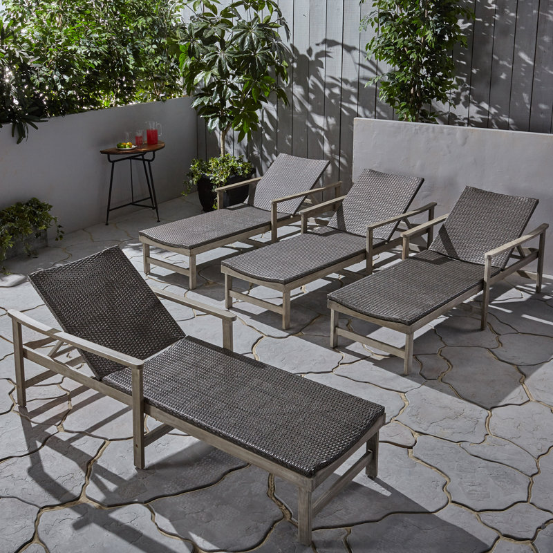 Anketell Outdoor Chaise Lounge, Light Gray Wash Frame/Mixed Black Cushion