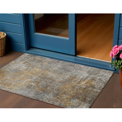 Tapis intérieur lavable abstrait 3 pi x 5 pi gris argenté